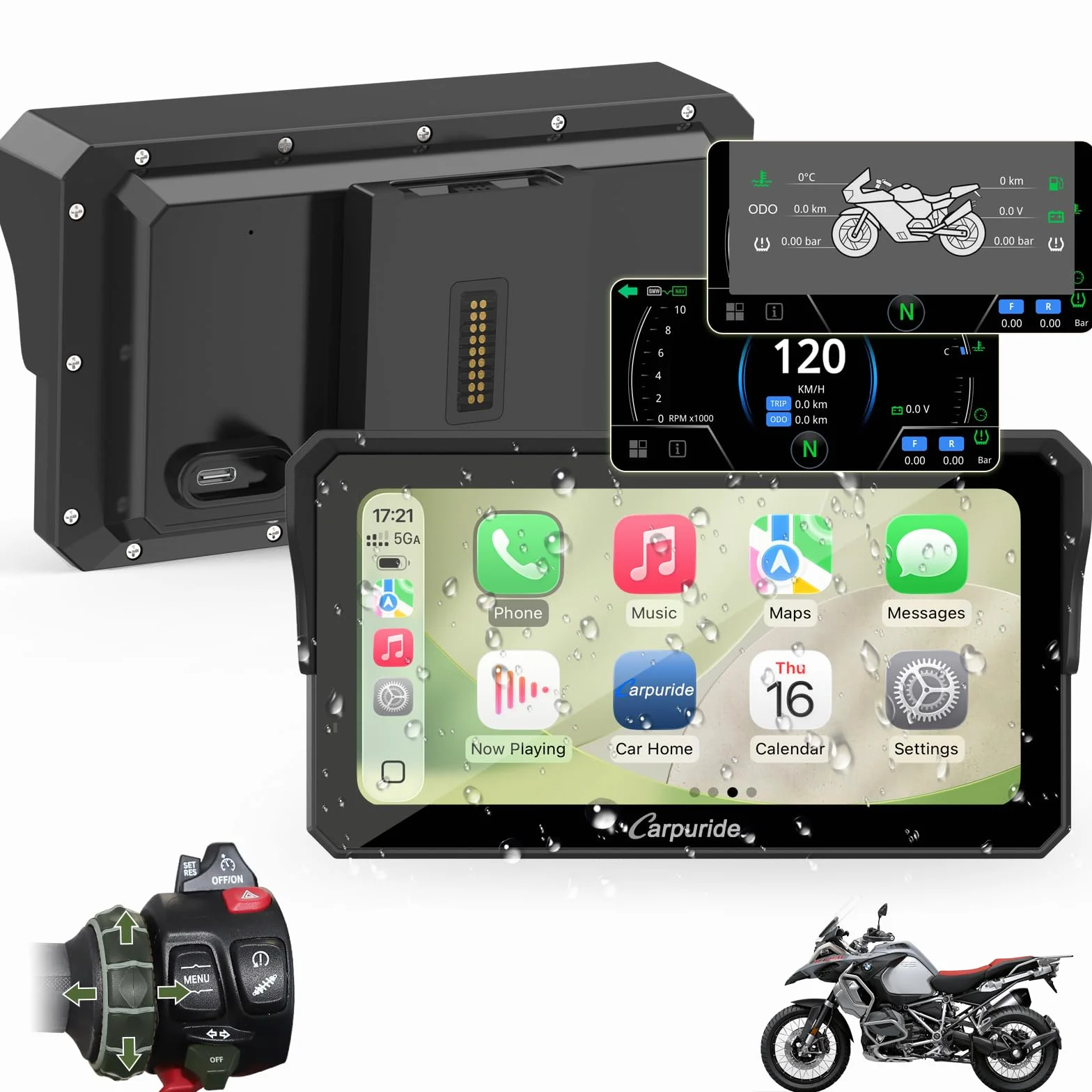 Carpuride W602BS Pro Carplay Bildschirm für BMW Motorrad, Nativ Wonder Wheel Kontrol & Datenauslesung, Kabellos CarPlay & Android Auto, 6,25" Wasserdichter Touchscreen, OTA/Dual Bluetooth/Sprechanlage