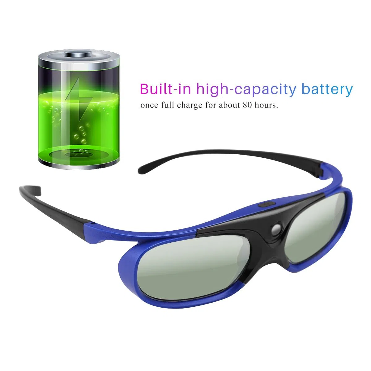 3D-Brille, wiederaufladbare 3D-Aktiv-Shutter-Brille für alle DLP-Link-3D-Projektoren, wiederaufladbare 3D-Brille, kompatibel mit Acer ViewSonic BenQ Optoma Viewsonic DLP-Projektor