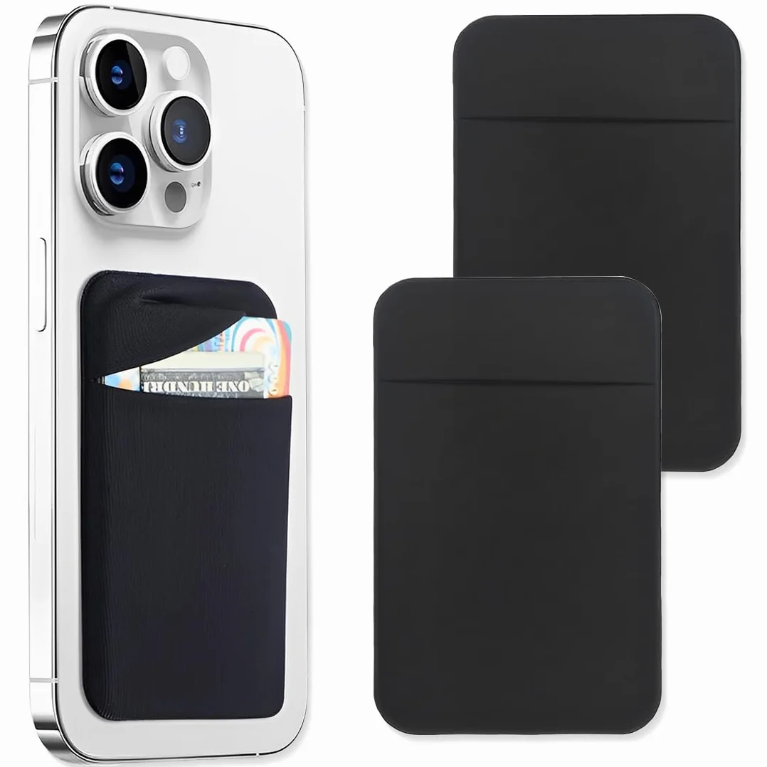 JEYORZY 2 pcs Handy-Kartenhalter, selbstklebend für die Rückseite des Handys Perfekt für Auswei und Kreditkarten jeglicher Art Einfach auf die Brieftasche aufkleben, Kompatibel mit Smartphone, Schwarz