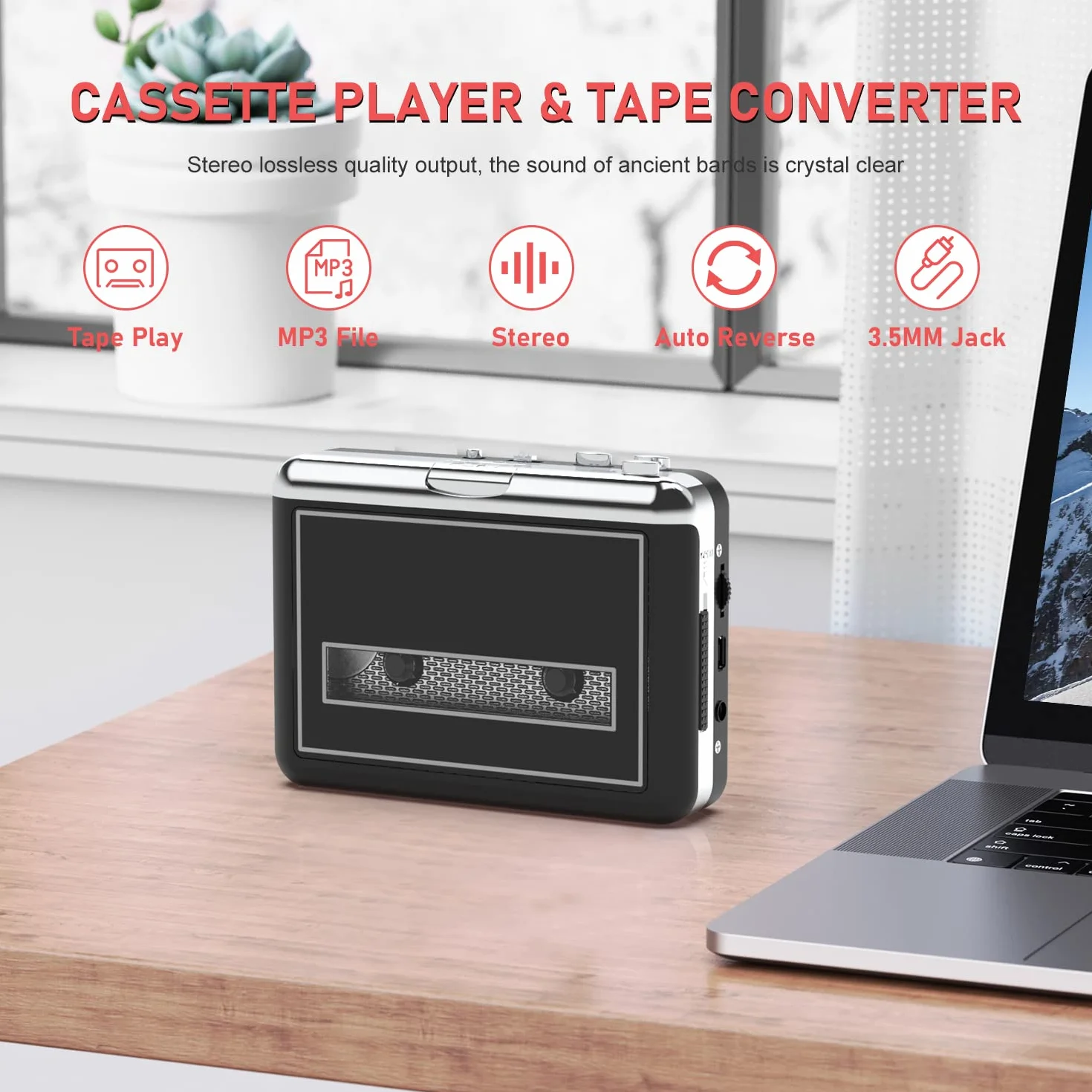 Retro Kassettenspieler, Tragbarer Kassetten Digitalisieren, nimmt Kassetten-Audio über USB auf – Kompatibel mit Laptops und PCs