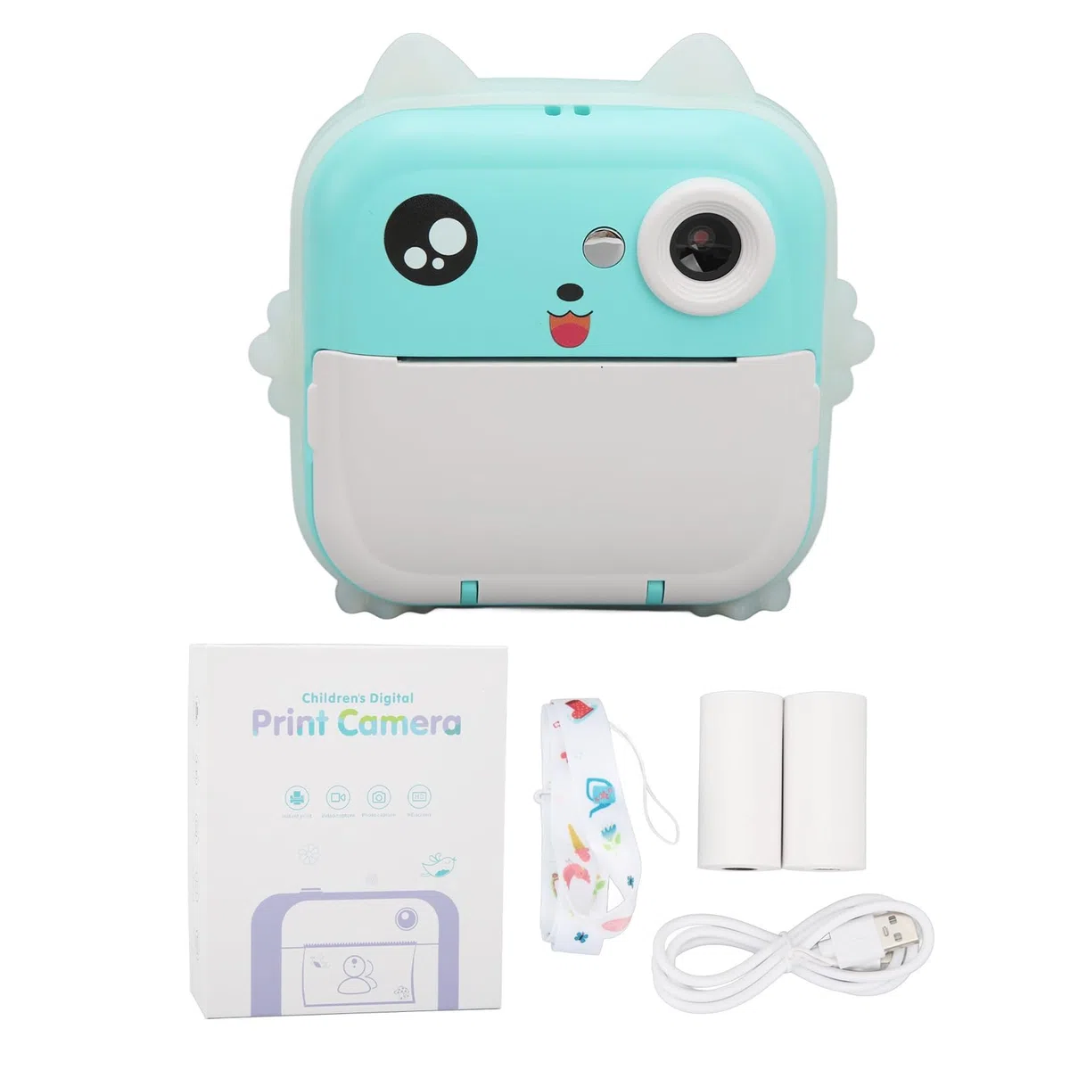 Niedliche Druckkamera 24 MP, Multi-Zoom, Cartoon-Smart-Kids-Sofortbildkamera mit Thermodruck, HD-IPS-Bildschirm, Umweltfreundliches Material fürab 3 Jahren (Blue)
