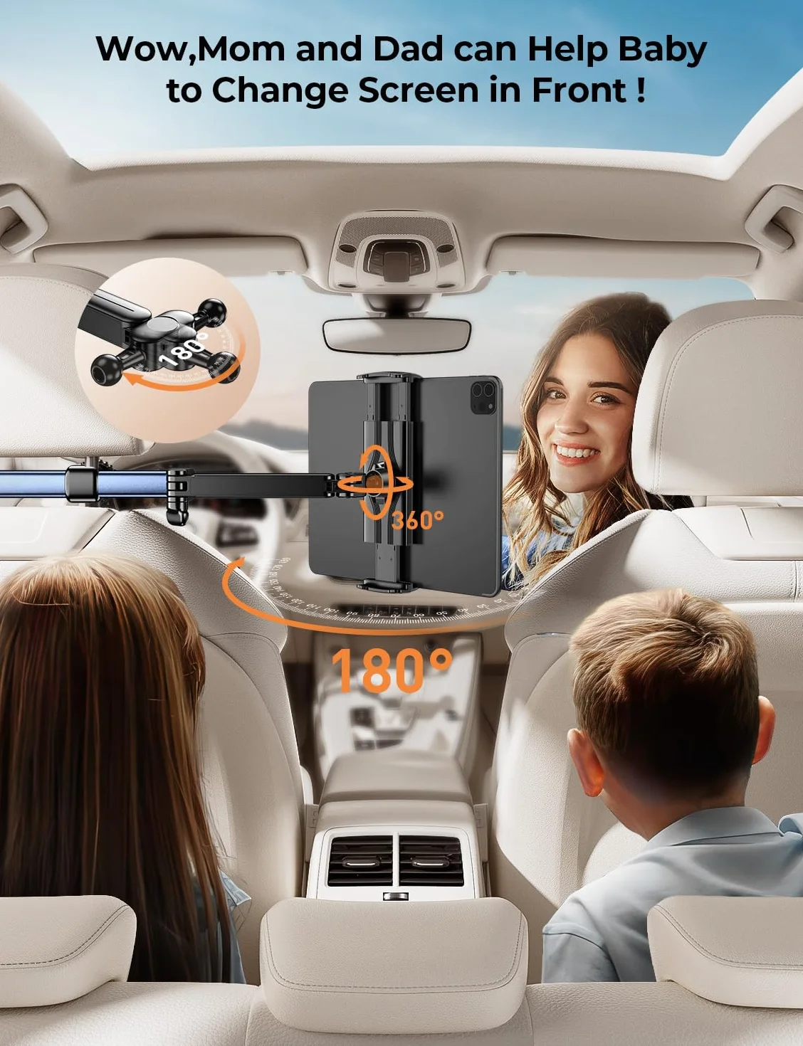TRYONE Tablet Halterung Auto Kopfstütze - [46cm Langarm] [3 in 1 Ausziehbare] KFZ Tablethalterungen Reise Zubehör für Kinder, Autohalterung für iPad für Sumsung Tab/Switch/Handys & 4,7-13 Zoll Geräte
