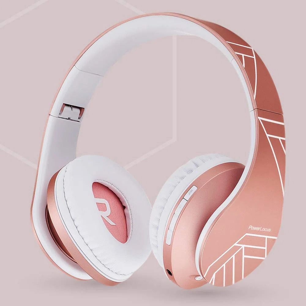 PowerLocus Bluetooth Over-Ear Kopfhörer, Kabellos Stereo Faltbare Kopfhörer Kabellose und Kabel-Kopfhörer mit Integriertem Mikrofon, Micro SD/TF, FM für Handys/iPad/Laptops & PC (Rose Gold)