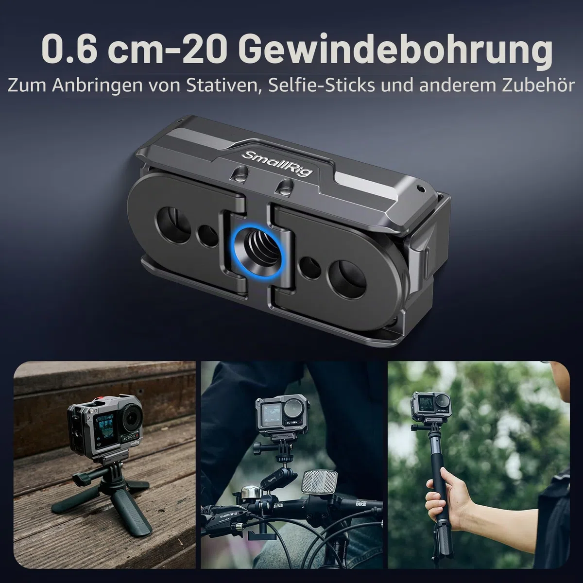 SMALLRIG Magnetic Adapter Mount Magnetische Adapterhalterung für DJI Osmo Action 5 Pro/Action 4 / Action 3 mit einem faltbaren Anschluss und einem 1/4'' Gewindeloch - 3662B