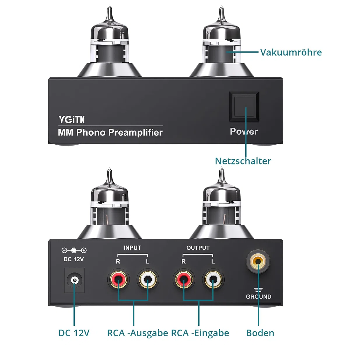 Röhren-Phono-Vorverstärker MM Plattenspieler-Vorverstärker 6J2 Vakuum Hi-Fi Kopfhörerverstärker für Heimkino/Plattenspieler/Stereo-Verstärker/Aktiver Lautsprecher