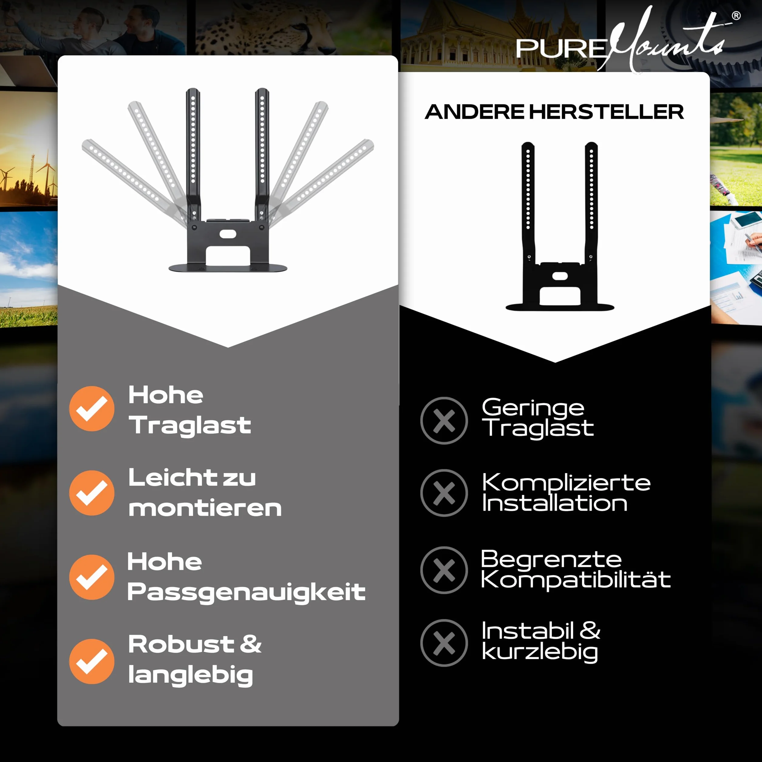 PureMounts PM-SOM-080 Halterung zur direkten Montage am TV, kompatibel mit SONOS BEAM Soundbar, Traglast: 5kg, schwarz