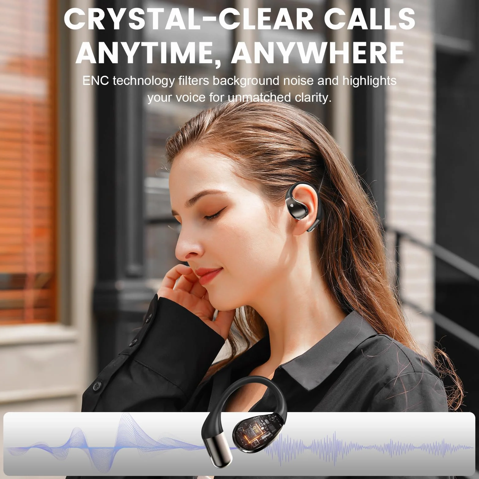 Open Ear Kopfhörer Bluetooth 6.0 mit HD Mic, 2025 Kopfhörer Kabellos Bluetooth HiFi Stereo mit Ohrhaken, 40H Spielzeit, Bluetooth Kopfhörer mit LED-Anzeige, IP7 Wasserdicht Ohrhörer für Sport, Schwarz