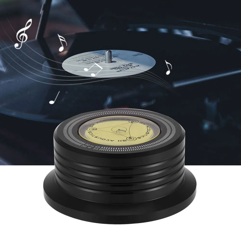 VBESTLIFE Plattenspieler Stabilisator,50Hz Plattenspieler Disc Record Gewicht Stabilisator Clamp mit Wasserwaage für LP Record Player(Schwarz)