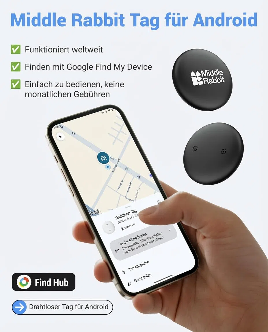 (2er-Set) GPS Tracker für Kinder Android, kompatibel mit Google Find Hub, ohne ABO, Bluetooth Tracker mit Silikonhülle & Sicherheitsnadel für Kleidung, Rucksack & Schule