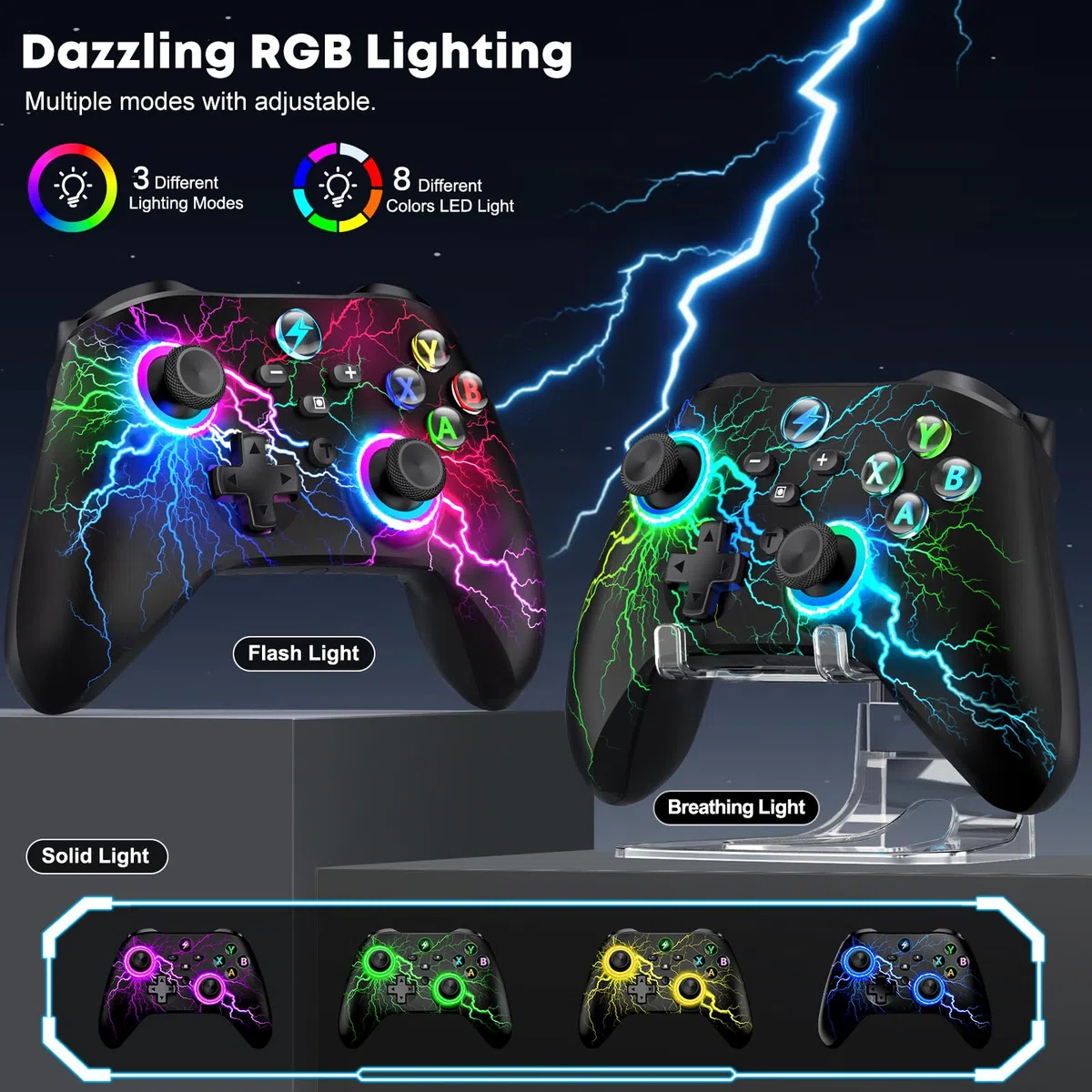 HELLCOOL Controller PC, 2.4GHz Wireless PC Controller mit Hall Trigger/Cooles RGB Licht/1000mAh, Gaming Controller Kompatibel mit PC/Switch/Handy/Tablet