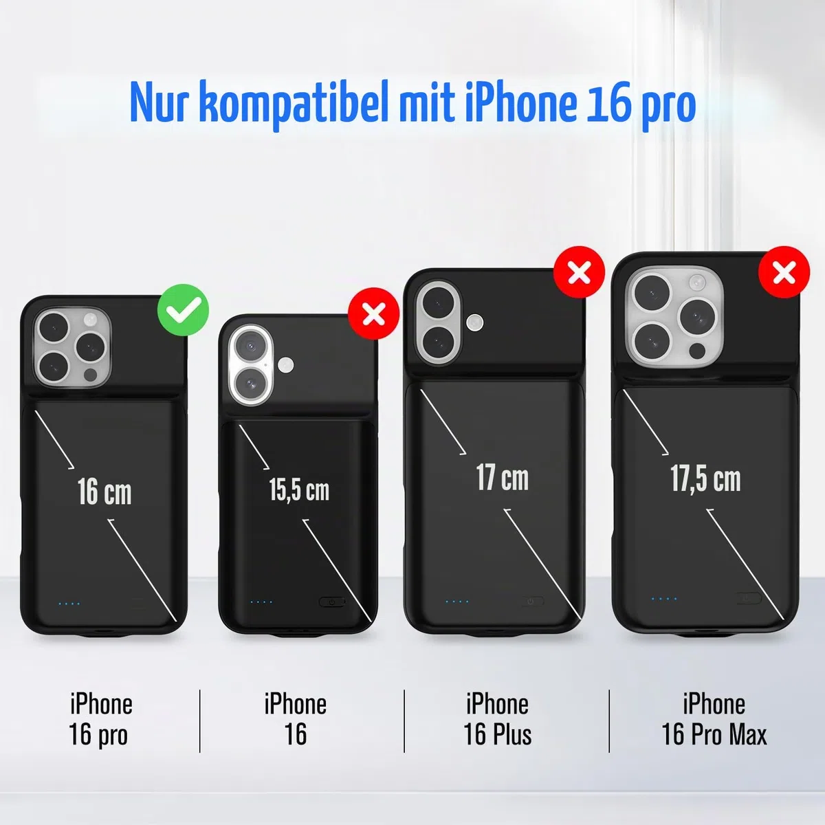 Akkuhülle für iPhone 16 Pro (6,3"), 7000mAh Powerbank Hülle ultradünn 15 W, Schnell Tragbares Ladegerät Battery Case, 360°-Schutz, Erweiterter Akku Ladehülle für iPhone 16 Pro, Schwarz