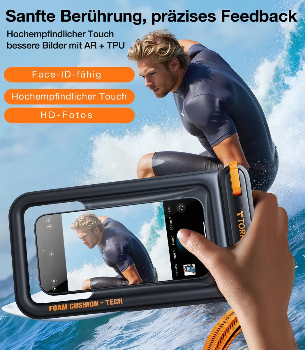 TORRAS IP68 wasserdichte Handyhülle [Doppelte Taschen], Unterwasser Handyhülle Wasserfeste Handytasche, 500g Maximaler Auftrieb, Ideal für Tiefsee-Tauchen, Schwimmen, SUP und Segeln, 7,9 Zoll,Schwarz
