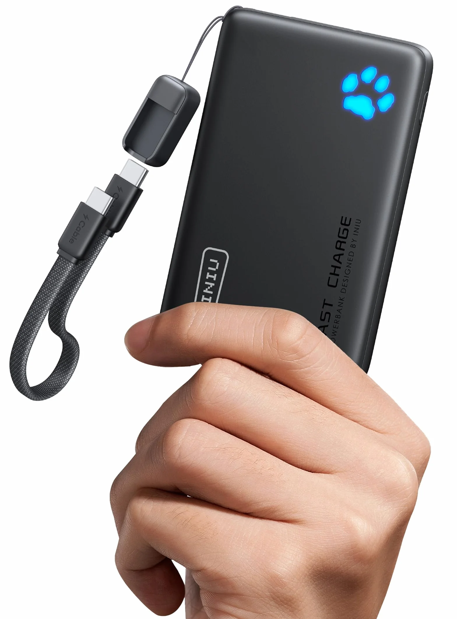 INIU Power Bank, Kleiner 45W Schnellladen 10000mAh Powerbank mit Abnehmbar USB C Kabel, Flugtauglich & Reise-Essential, Externe Handyakkus für iPhone 17 16 15 Pro, Samsung S25, Xiaomi, iPad etc