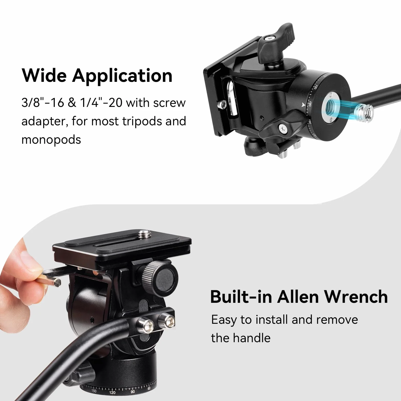 SMALLRIG Stativ Fluidkopf Pan Tilt Head CH10 mit Schnellwechselplatte, Fluid Head geeignet für AR-ca Swiss für Kompakt Videokameras und DSLR Kameras, 3kg Tragkraft für Stativ Kamera - 3259B