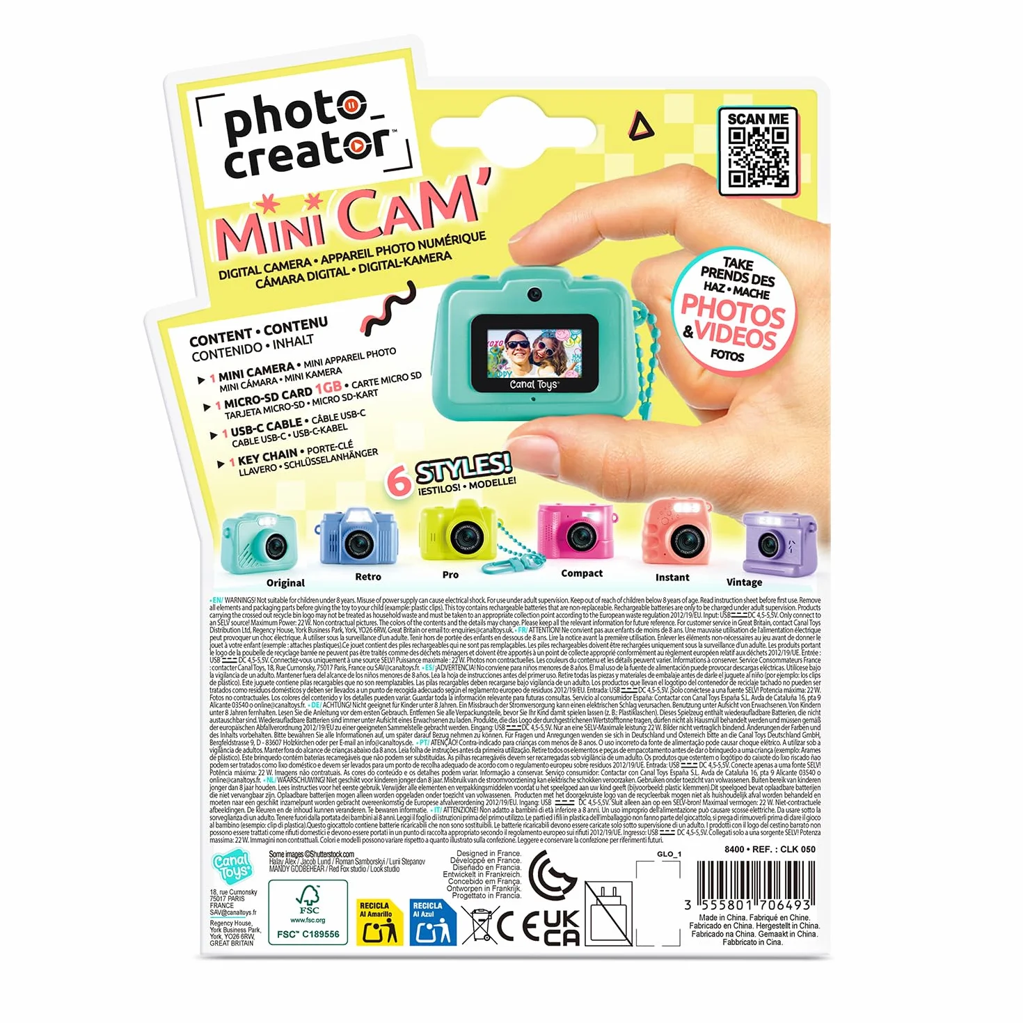 Canal Toys - Photo Creator - Mini-Digitalkamera & Videokamera für Kinder - 14 Filter - Blitz + Mikrofon - 6 Modelle - kompakt & leicht - 1GB Micro-SD & USB-C-Kabel - Reisegröße ab 8 Jahren - CLK 062