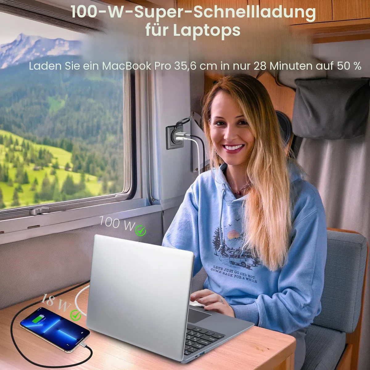 118 W Wohnmobil USB Steckdose, 100 W PD und 18 W USB-A Dual-Port-Steckdose, leistungsstarkes USB-C-Schnellladegerät, Laptop, Tablet, Handys, ideal für Wohnmobil, Boot, Anhänger (1er-Pack) (1er-Pack)