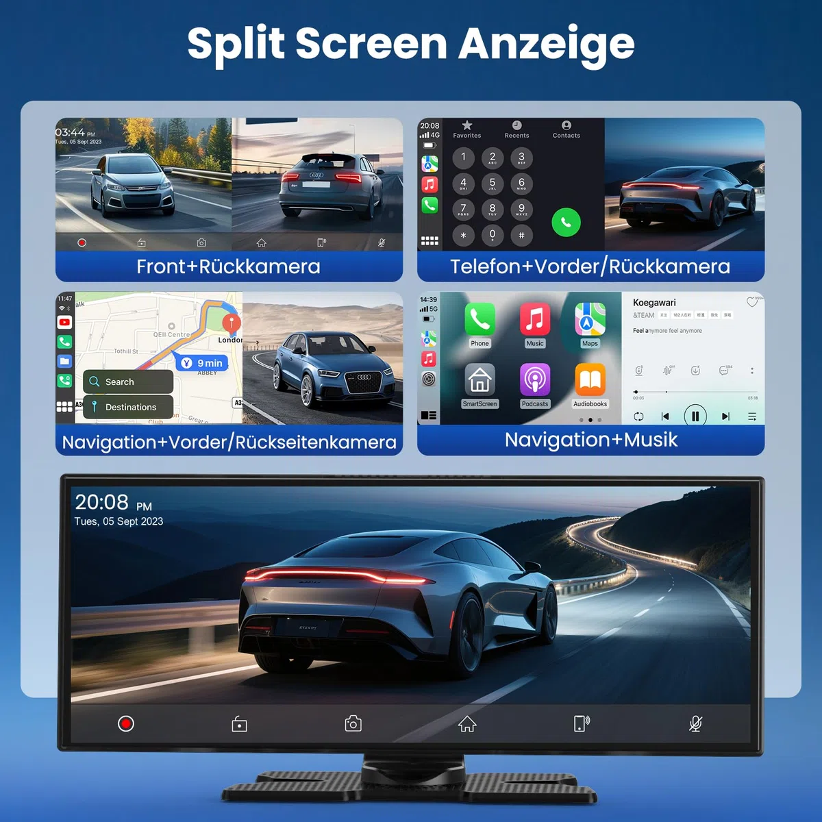 11,5 Zoll Carplay Display Android Auto mit Navigation 4K Dashcam Rückfahrkamera Bluetooth IPS Touchscreen