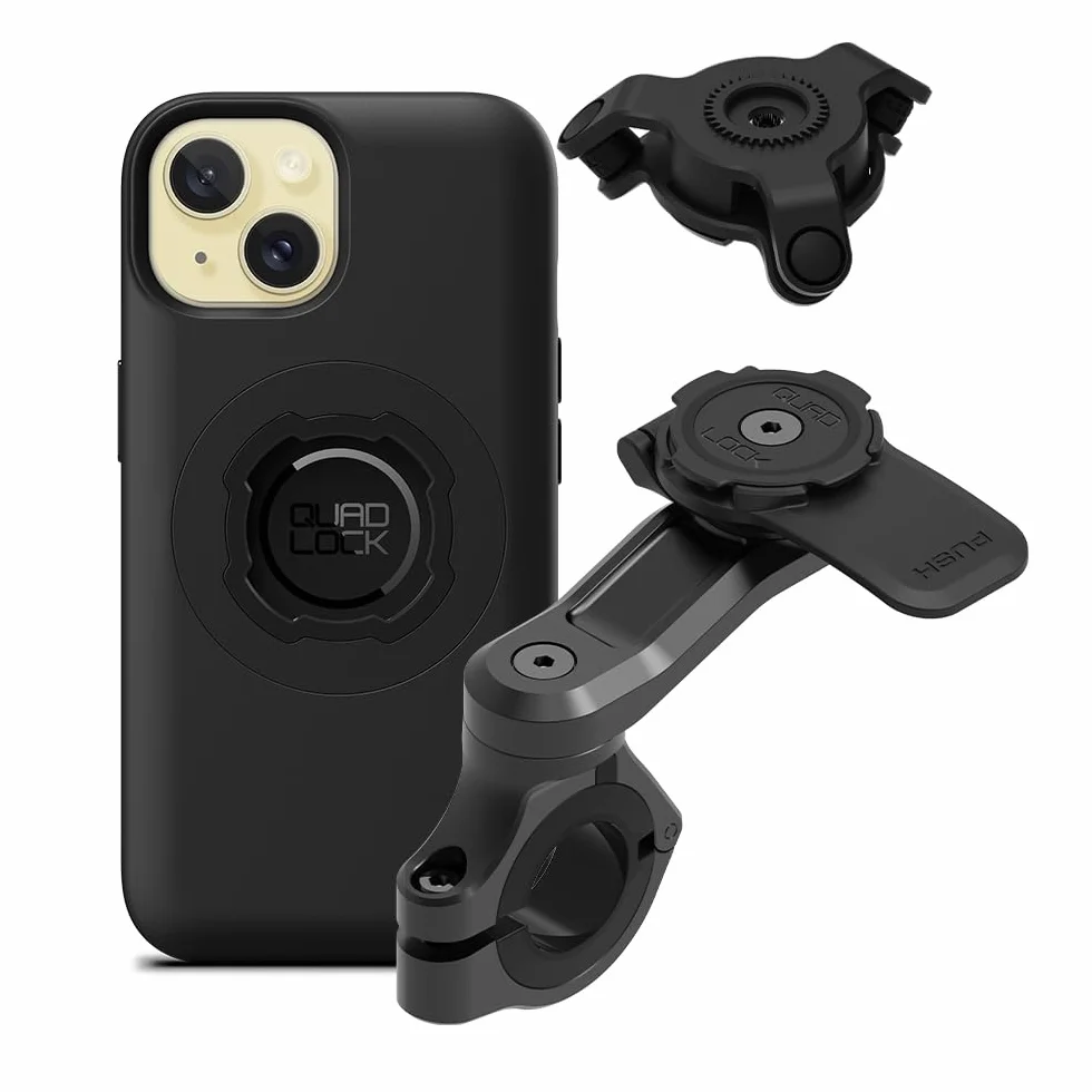 QUAD LOCK Lenker Handyhalterung PRO für Motorrad mit Vibrationsdämpfer und MAG Hülle für iPhone 15
