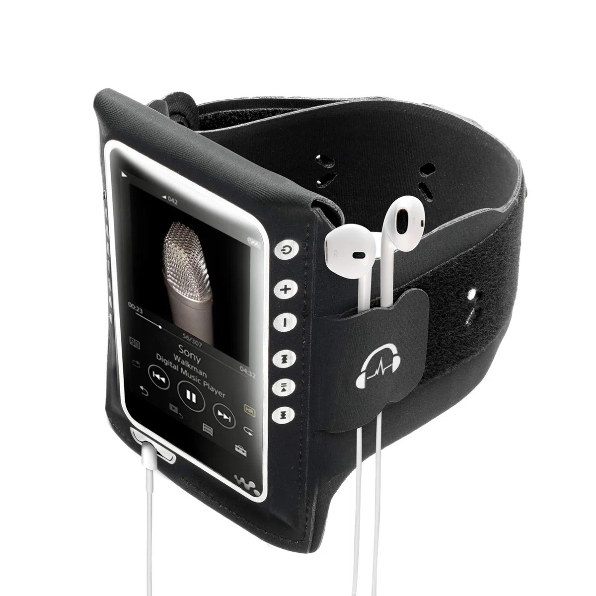 Sony Walkman NW-A55L NW-A105 NWA45 NW-A35 Laufarmband Schweißfestes Sportarmband mit Verlängerungsgurt/Kabelführung (Schwarz)