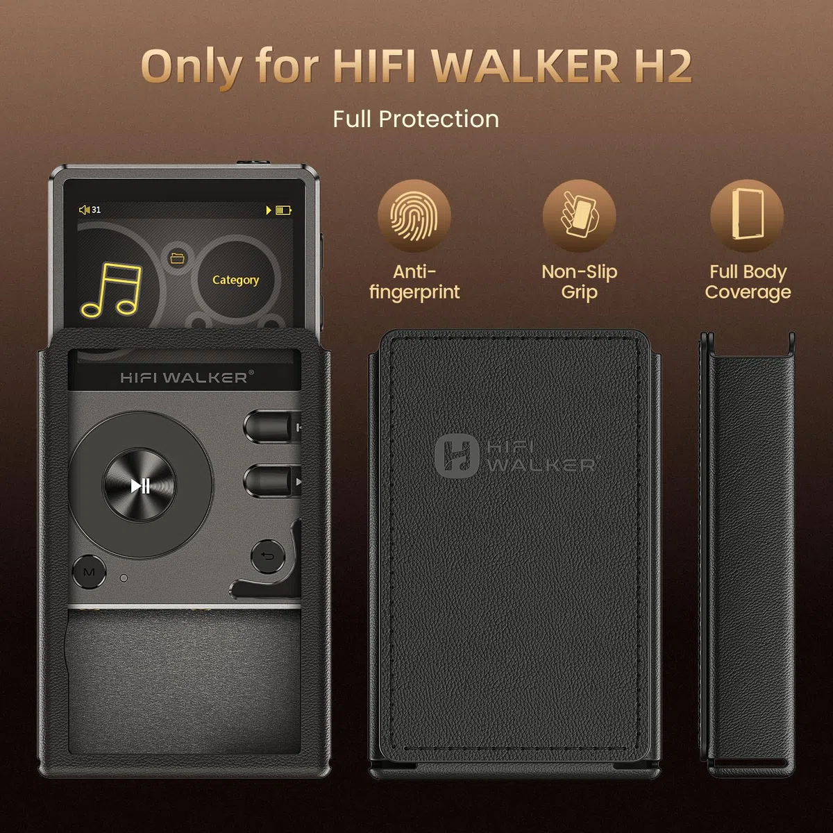 HIFI WALKER PU Leder Schutzhülle H2 – Passgenauer Rundumschutz, Stoßfest & Kratzfest, Leichtes Design, Schwarz (Nur Hülle)