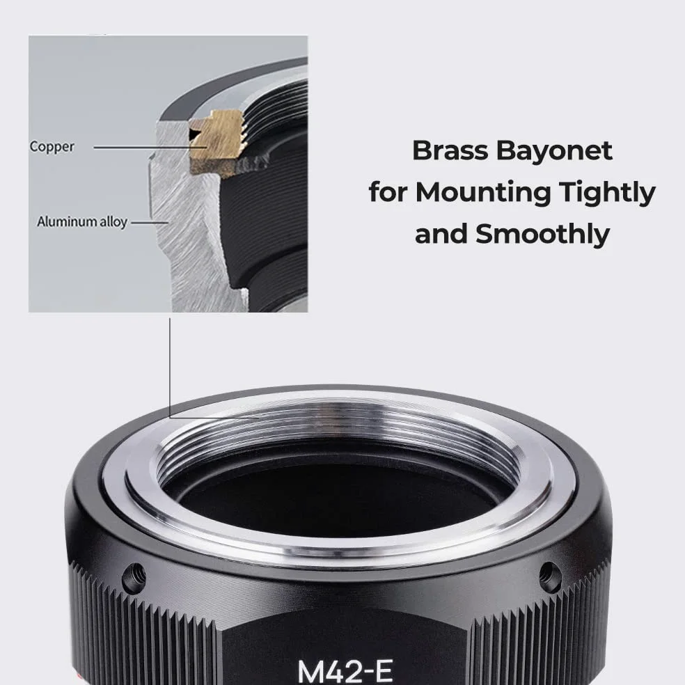 K&F CONCEPT M10105 M42-NEX Hochpräziser Objektivadapter, Sekundäre Oxidation Adapter Ring, Sony NEX Adapter, Objektiv Adapterring für M42 Objektiv auf Sony NEX E-Mount Kamera