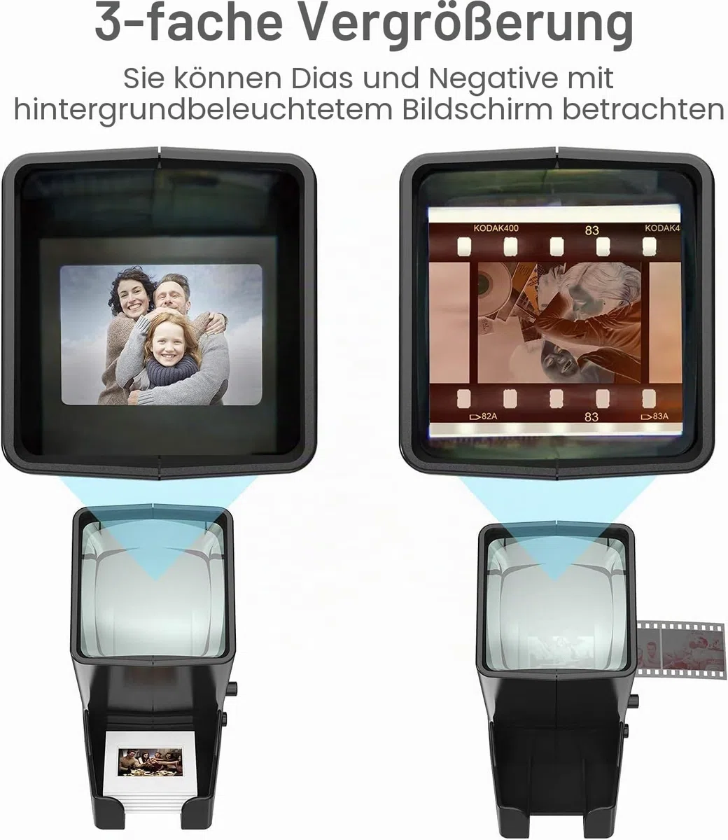 DigitConvert 35 mm Dia-Viewer, 3-fache Vergrößerung, USB-betrieben/Batteriebetrieb, für 35-mm-Folien und Positive Filmnegative (4 AA-Batterien im Lieferumfang enthalten)