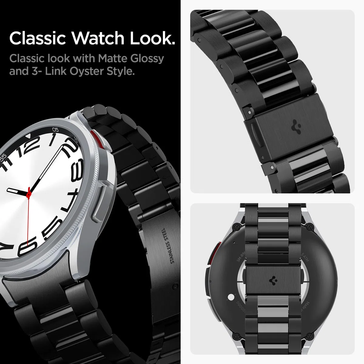Spigen Modern Fit Metall 316L Armband Kompatibel mit Samsung Galaxy Watch 6 Classic 47mm (2023) Edelstahl - Schwarz