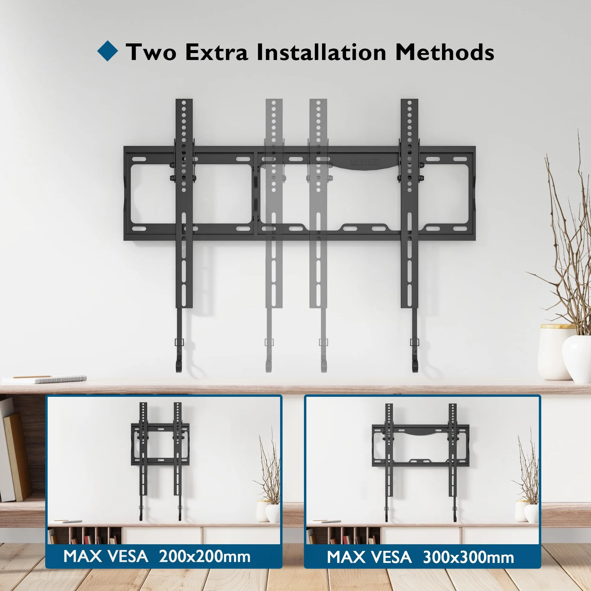 BONTEC TV Wandhalterung Neigbar für 17-86 Zoll Fernseher, bis zu 75 kg, VESA 75x75-600x400mm, flach zur Wand 30mm, inkl. Wasserwaage, Kabelbinder, einfache Installation