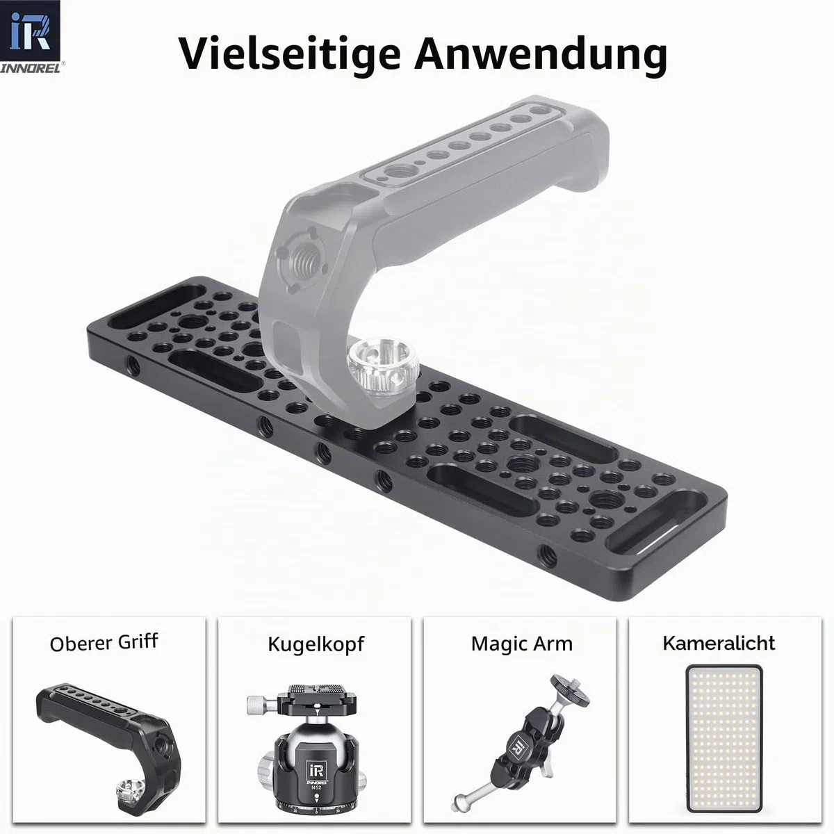 INNOREL CP2005 20 * 5cm Multifunktionale Käseplatte mit 1/4" & 3/8" Gewinden, Schaltmontageplatte mit eingebauten ARRI Locating Holes für Kamera und Stativ