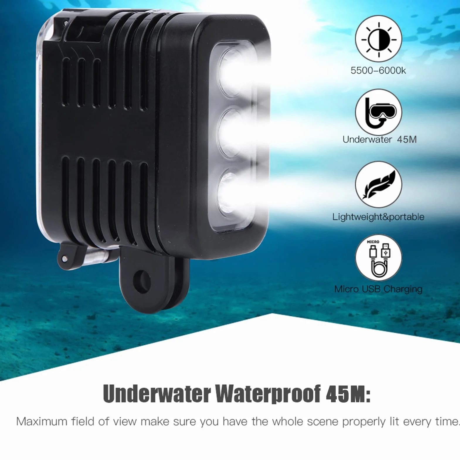 Unterwasser-Fülllicht, USB-Akku-LED-Video-Fülllicht-Action-Kamera Unterwasser-Tauchlampe für -Sportkamera