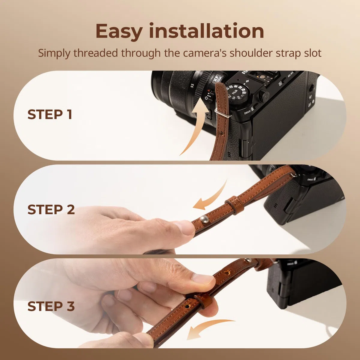 SMALLRIG Universal-Kamera-Schultergurt aus Leder für DSLR-Kameras, verstellbar von 100 bis 110 cm (39 bis 43 Zoll), maximale Belastung 10 kg (22 lb), ergonomische Schulterstütze