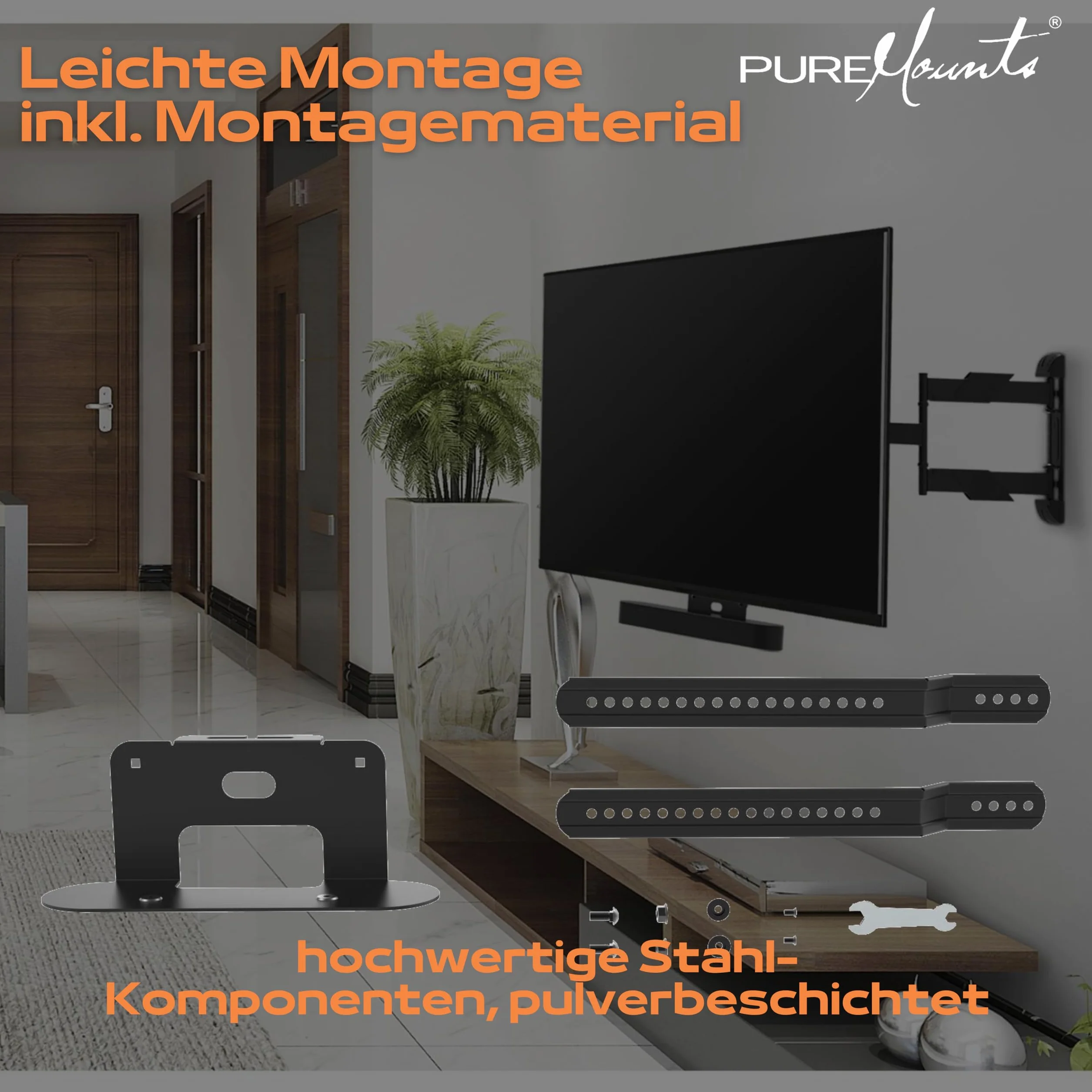 PureMounts PM-SOM-080 Halterung zur direkten Montage am TV, kompatibel mit SONOS BEAM Soundbar, Traglast: 5kg, schwarz