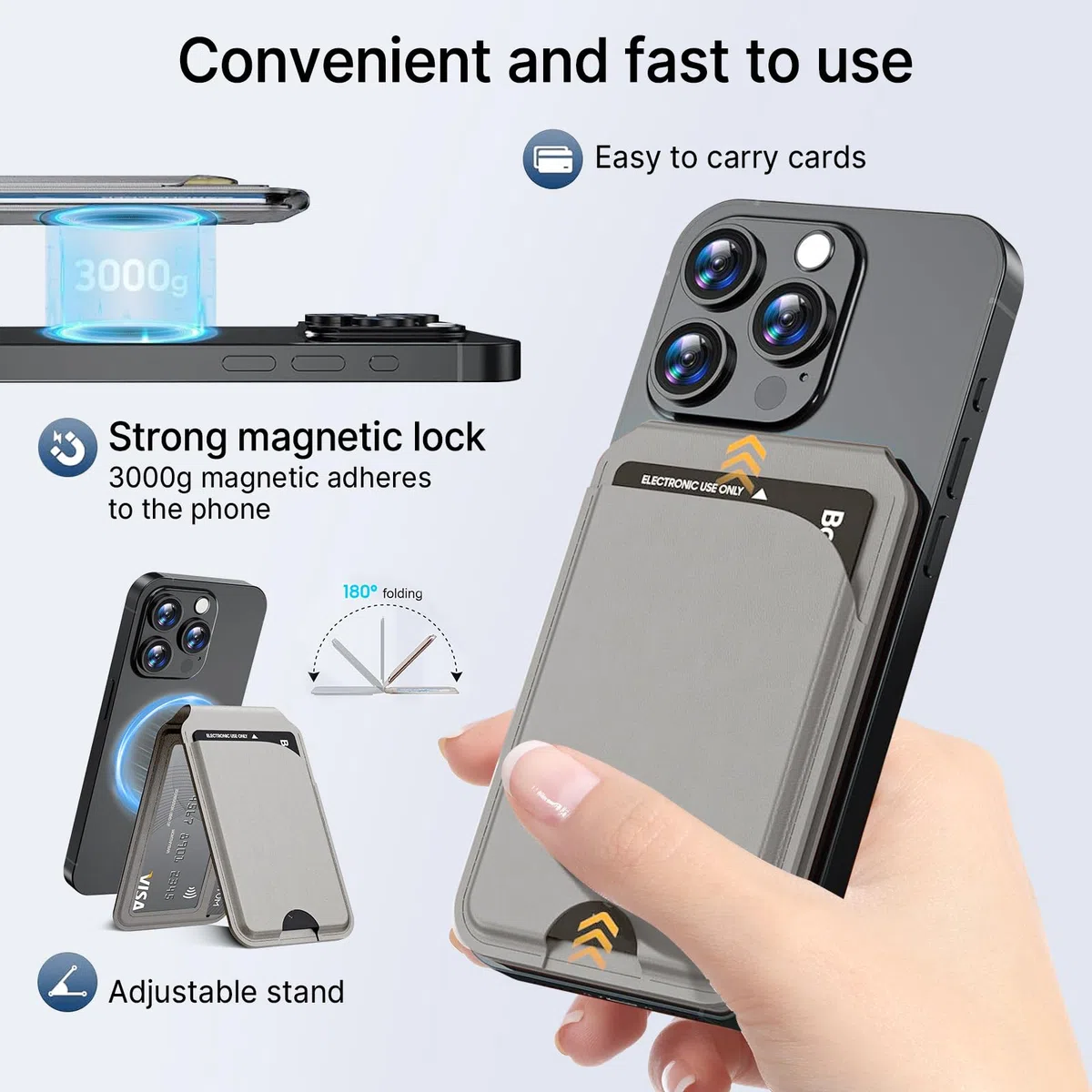 Magnetische Brieftasche für iPhone Handy Kartenhalter mit Verstellbarer Ständer 5 Kartenhalter/ID Fenster/RFID Blocker/PU Leder Wallet, für iPhone 17/16/15/14/13/12 Serie, Not for iPhone 13/12 Mini