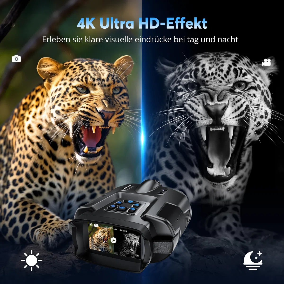 Haokoo Nachtsichtgerät 4K 5000mAh 600M 8X Digitaler Zoom Infrarot IP65 für Jagd Camping