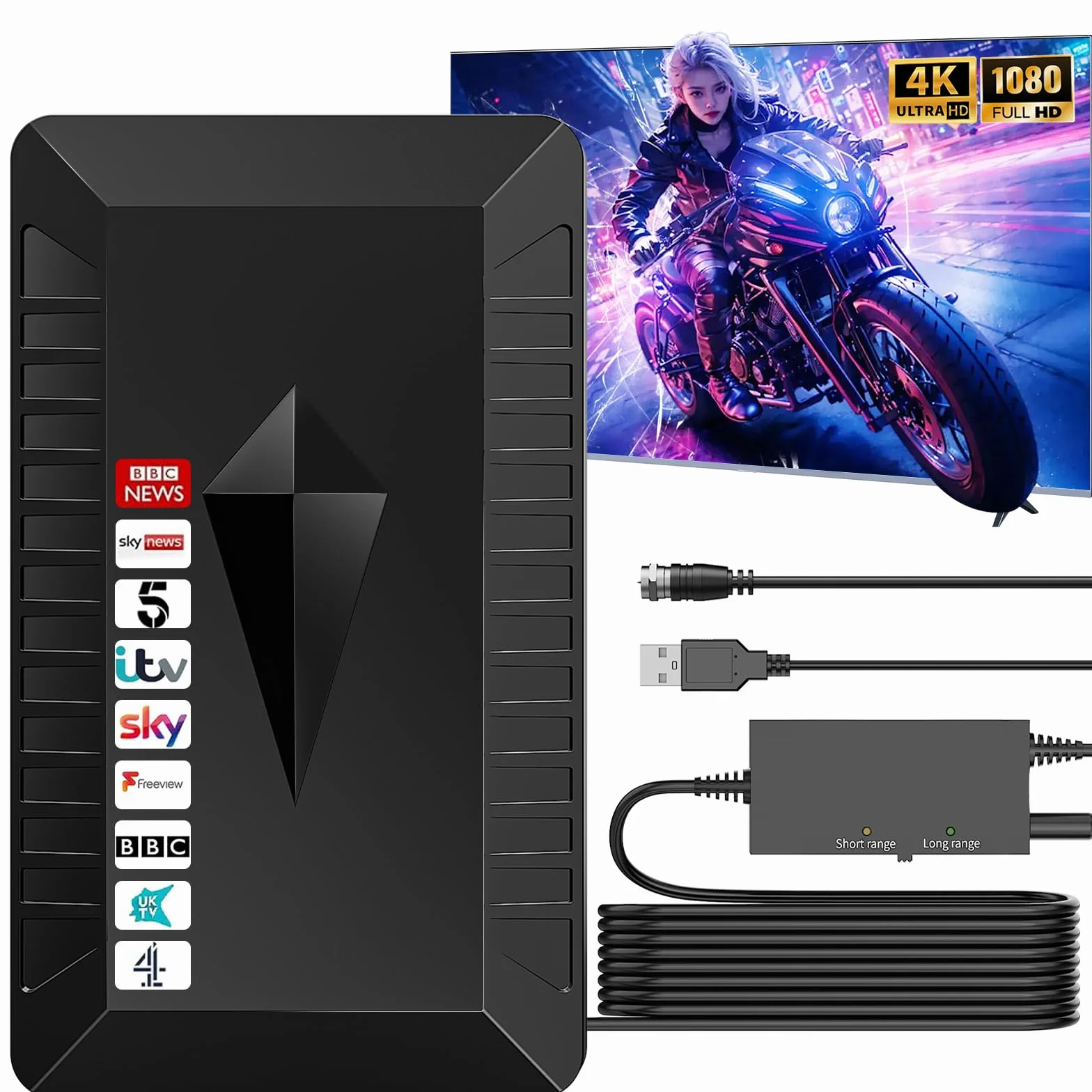 DVB-T/DVB-T2 Antennen mit Verstärker Innen-Geeignet für 4K 1080p & Alle TV-Geräte