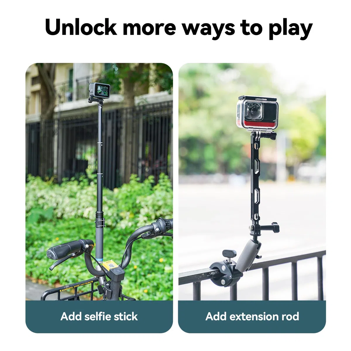 TELESIN Motorrad Halterung für GoPro, Fahrrad Halterung für DJI Action 6 5 Pro Osmo 360 Nano Pocket GoPro Hero 13/12/11/10 Insta360 X5, Kamera Zubehör mit Dual 360° Drehbare Kugelkopf, 1/4 Adapter