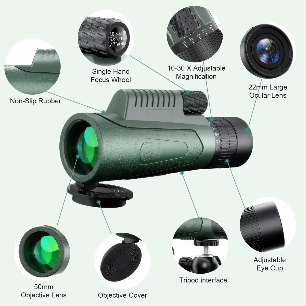 10-30 X 50 Monokular Teleskop Monokular Fernglas BAK4 Prisma Mehrschichtige Linsen Mit Stativ Handy-Clip Wasserdicht Fernglas Klein für Vogelbeobachtung Wandern Jagen Spiel Ansehen