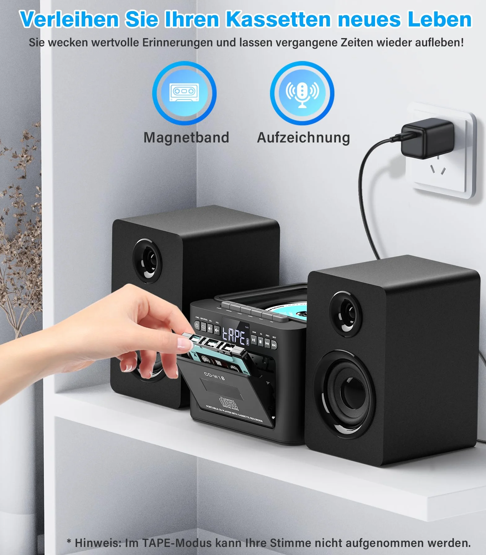 Greadio Stereoanlage mit CD Player und Kassettenrekorder, 40-W-Lautsprecher mit Bluetooth 5.1, Kassettenspieler mit FM Radio/USB/TF/AUX/Fernbedienung, HiFi Musikanlage (Schwarz)