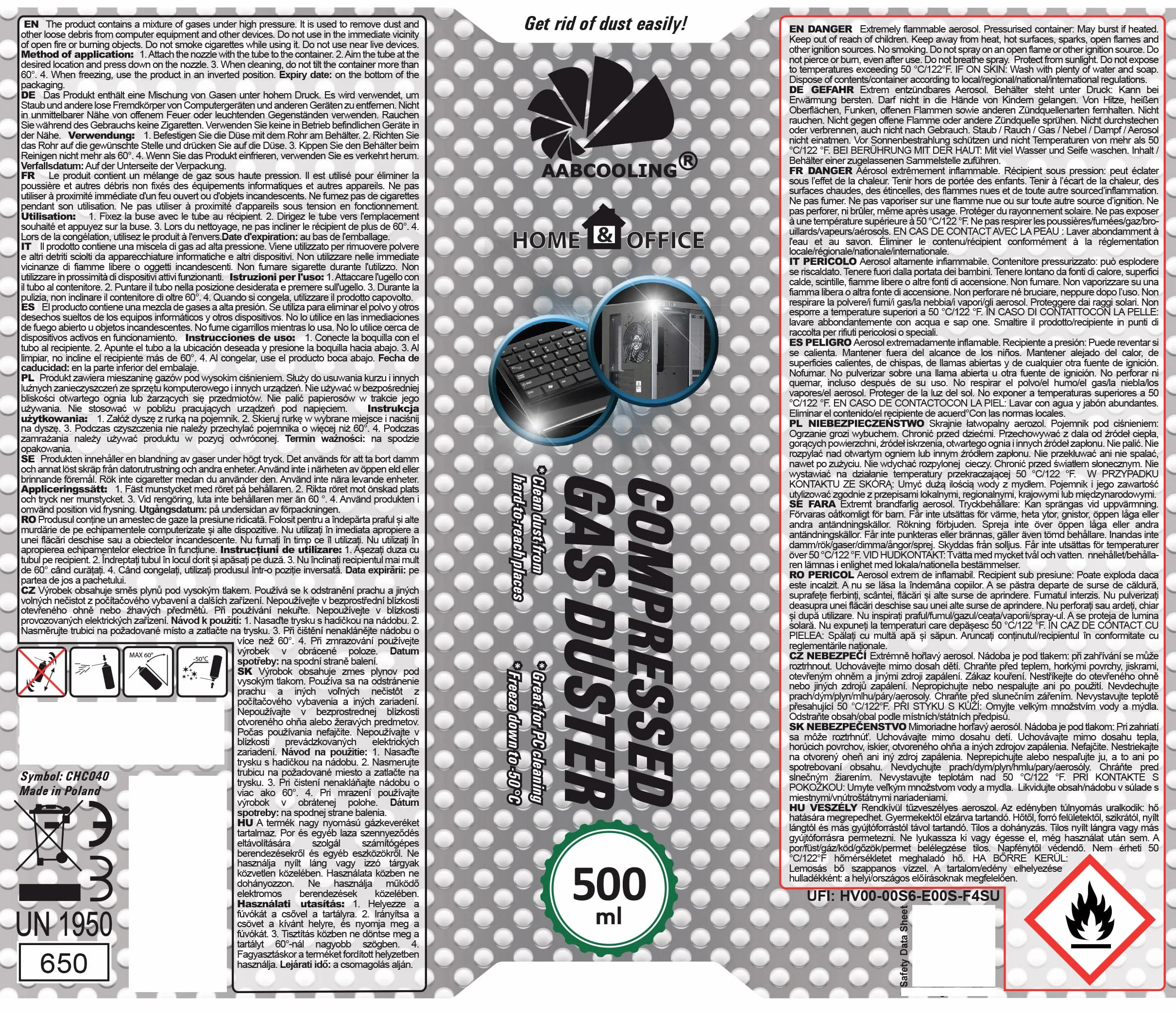 AABCOOLING 7 x 500ml Home&Office Druckluftspray Gas Duster, Tastatur Reinigung, Für die Reinigung von Tastatur, PC, Reinigungsgeräte, Staubgebläse, Druckluftreiniger, Büromaterial