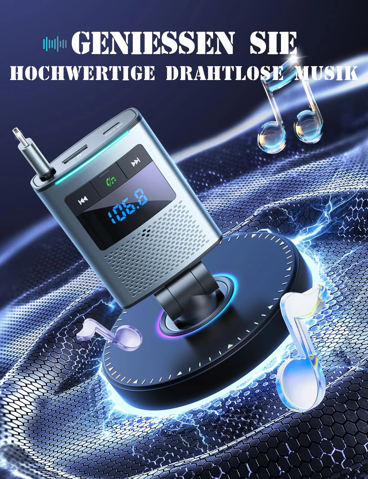 JOYROOM 90W Bluetooth 5.4 Adapter Auto,【100cm Einziehbares Kabel】 2026 Zigarettenanzünder USB C & FM Transmitter, 24V/12V USB Adapter Auto mit Freisprecheinrichtung, KFZ Zubehör für iPhone 17