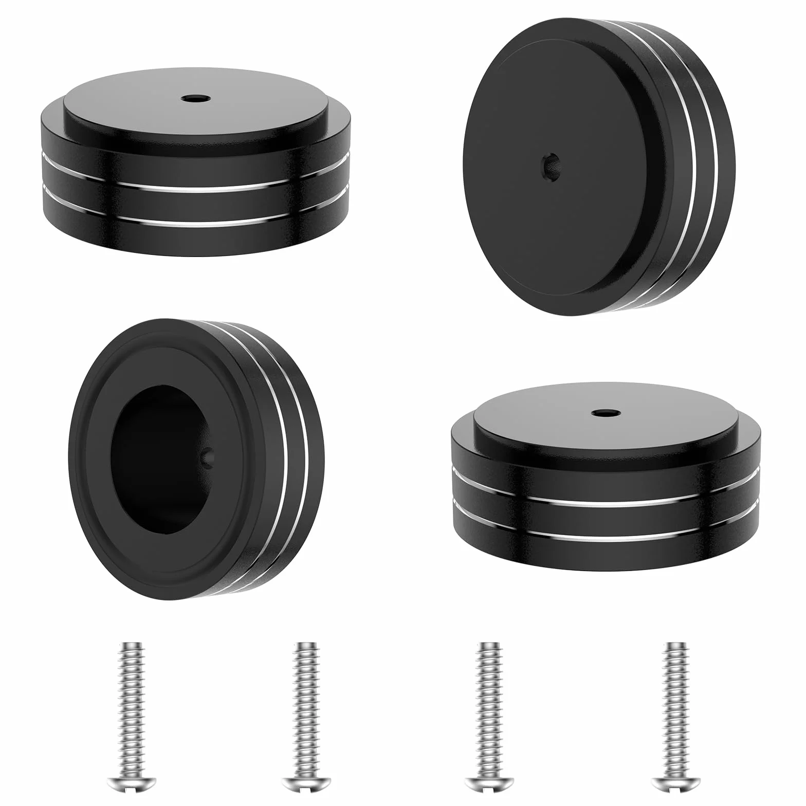 4 Stück Aluminium Füße 58mmx22mm Absorber Lautsprecher Schwingungsdämpfer High End Lautsprecher Füße HiFi Absorber Füße Mit 4 Schrauben und Anti-Rutsch-Ringen (Black)