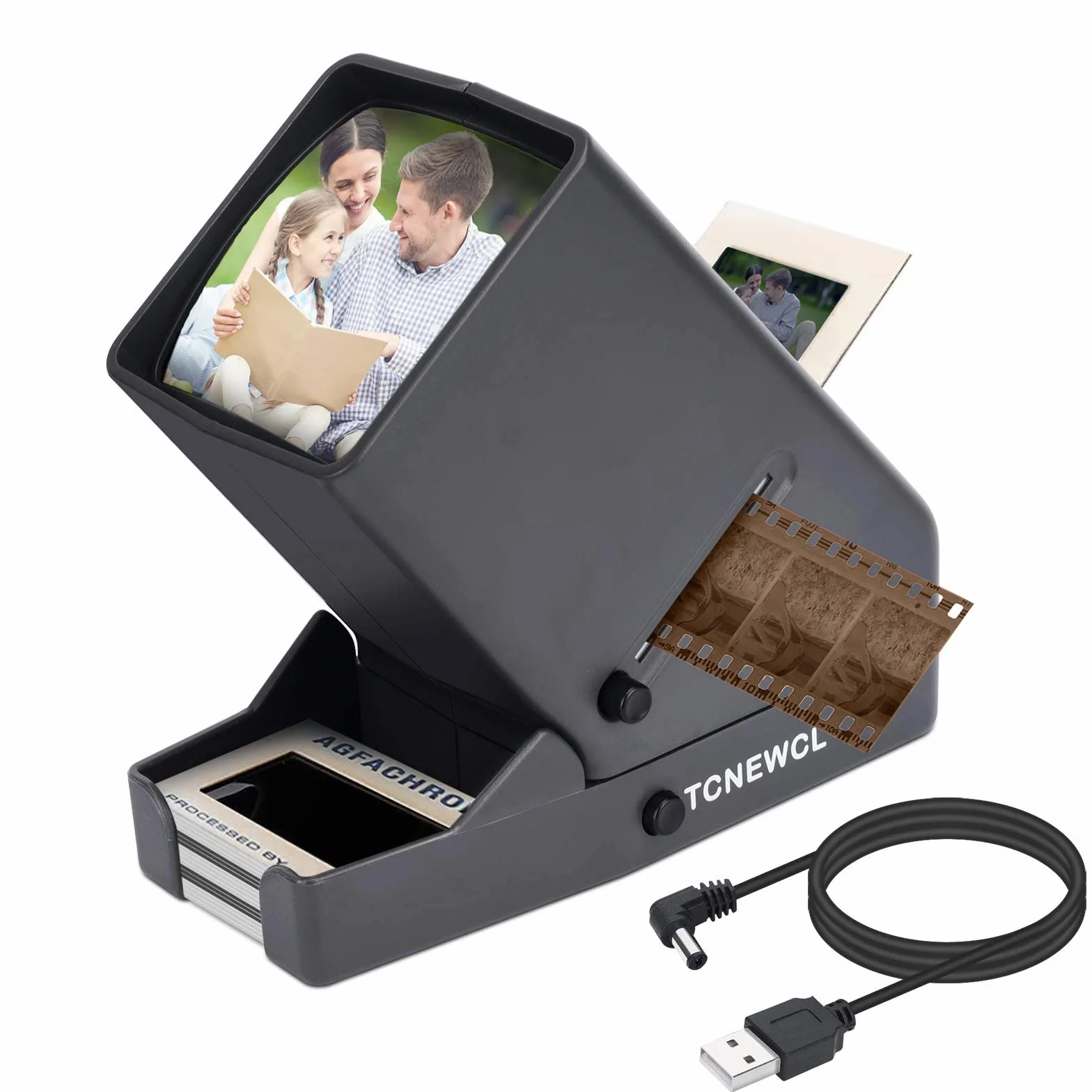 TCNEWCL LED Diaprojektor für Alte Dias, Diabetrachter für Gerahmte Dias, 3-fache Vergrößernder, für 35mm Dias Film und Negativ, mit USB Stromkabel
