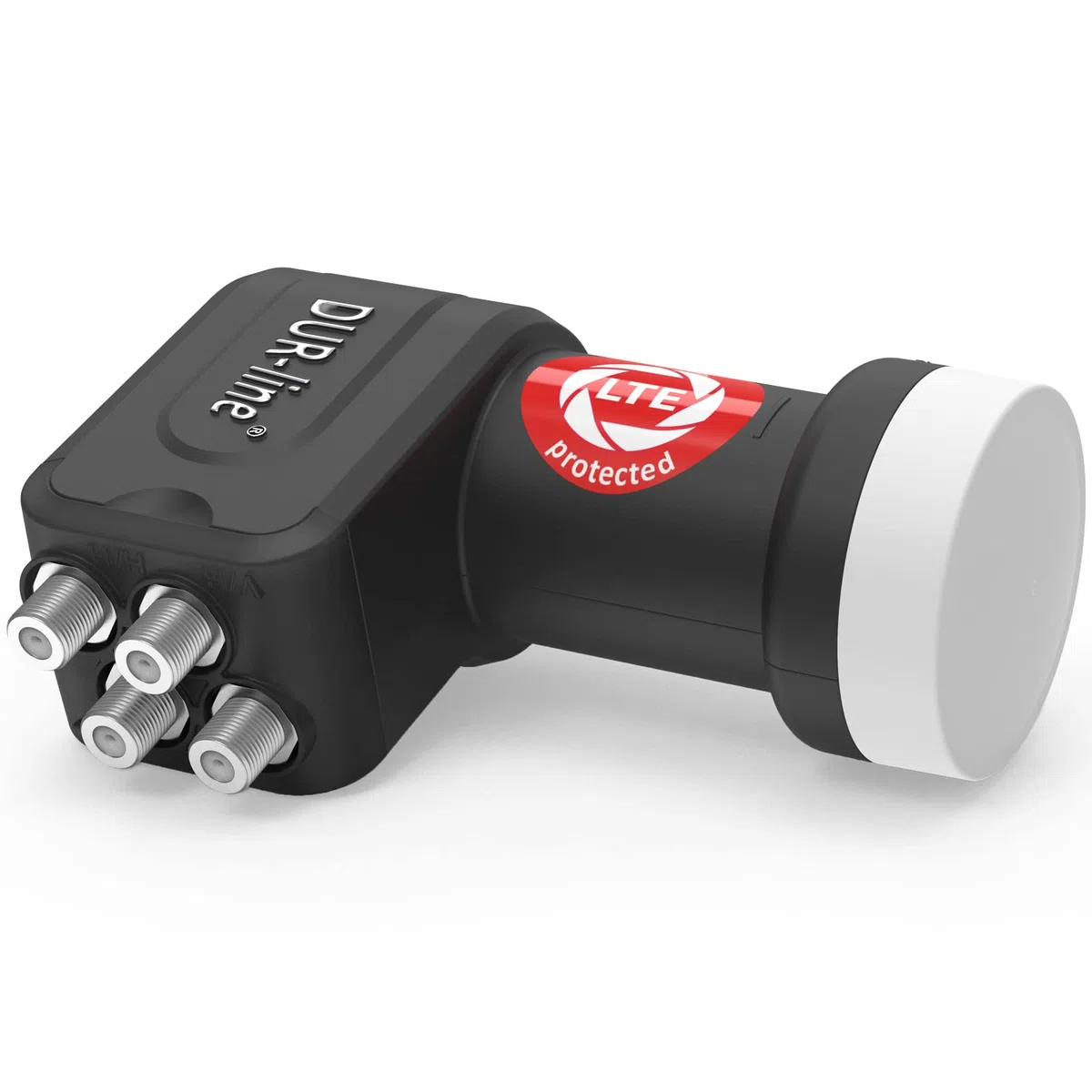 DUR-line +Ultra Quad LNB - 4 Teilnehmer schwarz - mit LTE-Filter [ Test SEHR GUT *] 4-Fach, digital mit Wetterschutz, Full HD, 4K,Premium-Qualität