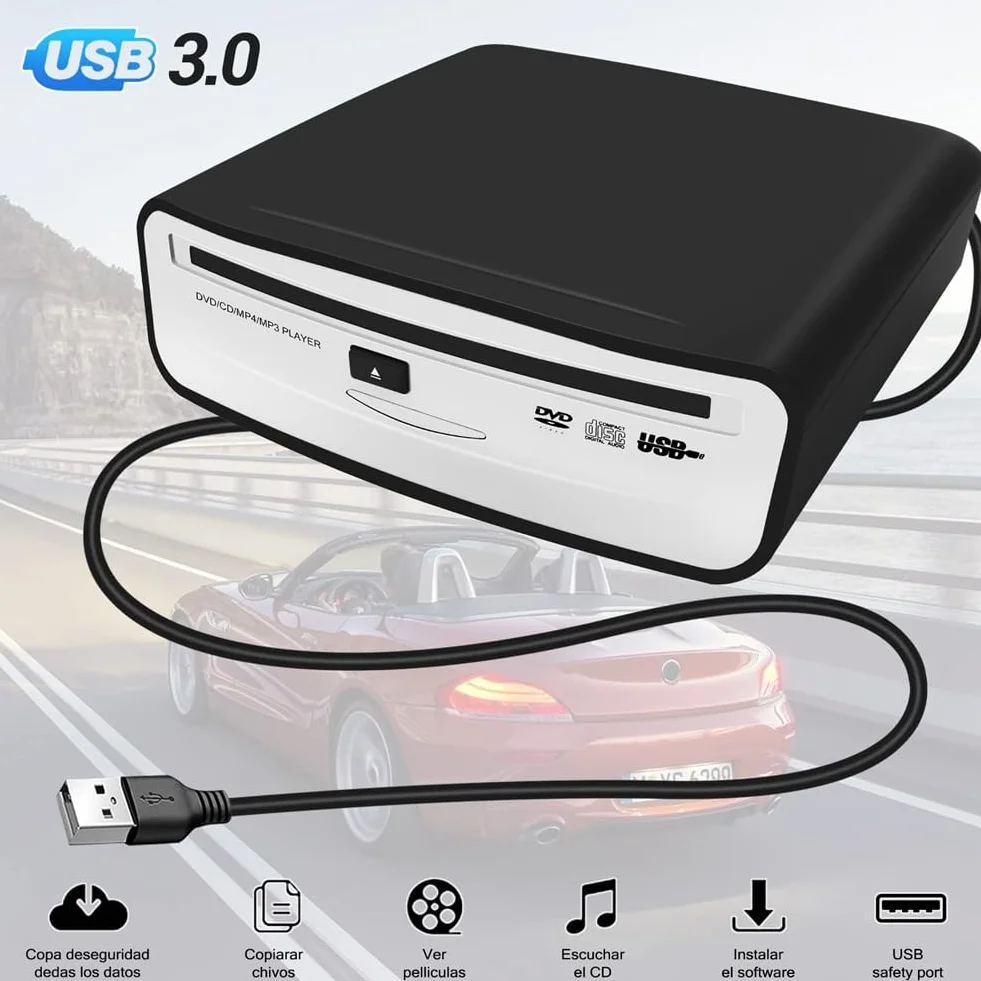 CD/DVD Player Auto Extern, Tragbarer CD Player Auto Radio DVD Player mit USB-Anschluss, CD/DVD-Dish Box Player Stereoanlage, für Android Autoradio, Laptop & Fernseher, Universell
