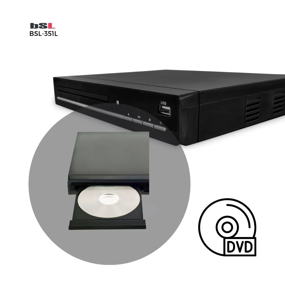 DVD-Player BSL-351L für TV, DVD/CD/MP3 mit USB-Anschluss, Media-Player, Ausgänge: HDMI (Kabel im Lieferumfang enthalten), EUROCONECTOR (SCART) und AV (AV-Kabel im Lieferumfang enthalten
