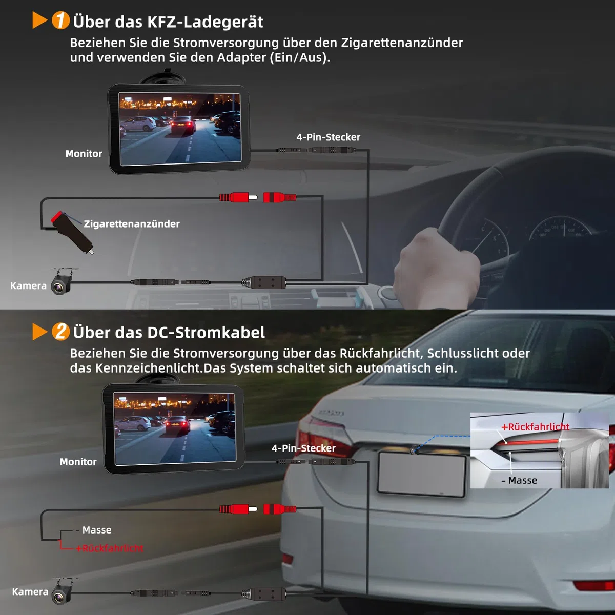 Rückfahrkamera Auto 7-Zoll HD-Monitor Plug-Play Nachrüsten System 1080P Nachtsicht 140° Weitwinkel PKW SUV Pickups