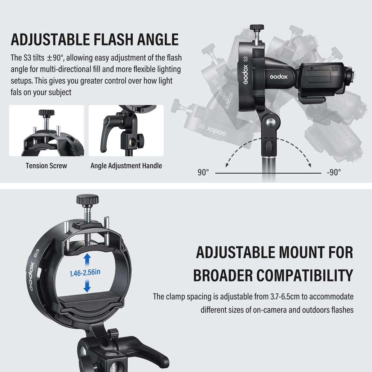 Godox S3 Speedlite Halterung, S Type Halterung für Blitz
