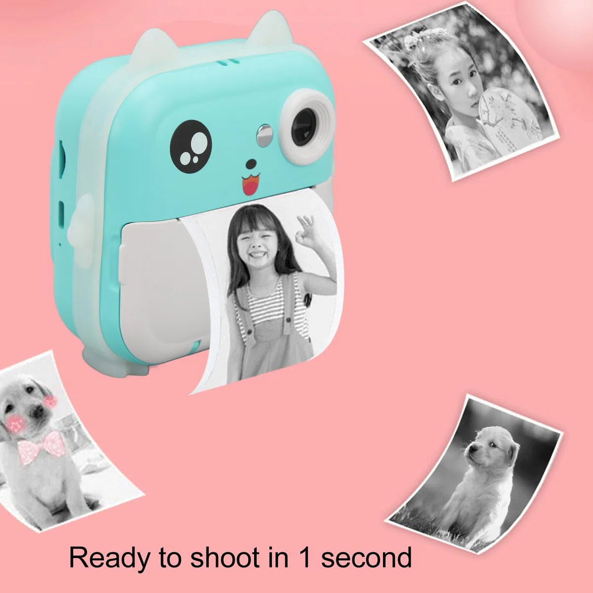 Niedliche Druckkamera 24 MP, Multi-Zoom, Cartoon-Smart-Kids-Sofortbildkamera mit Thermodruck, HD-IPS-Bildschirm, Umweltfreundliches Material fürab 3 Jahren (Blue)