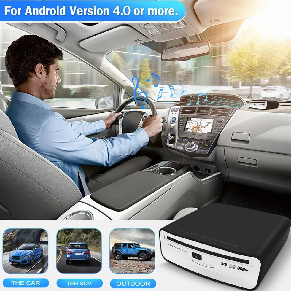 CD/DVD Player Auto Extern, Tragbarer CD Player Auto Radio DVD Player mit USB-Anschluss, CD/DVD-Dish Box Player Stereoanlage, für Android Autoradio, Laptop & Fernseher, Universell