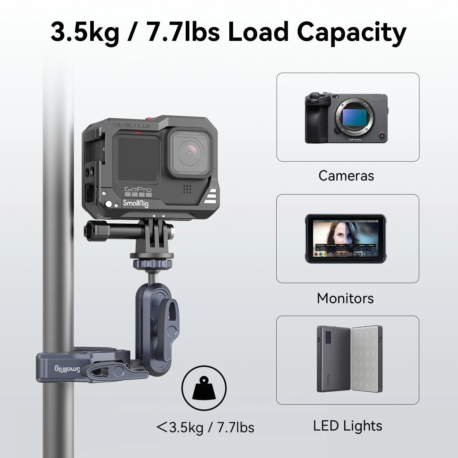 SMALLRIG Super Clamp Ballhead Magic Arm Camera Clamp mit Schnellwechseladapter für Gopro, krabbenförmige Monitorklemme mit 1/4"-20, 3/8"-16 Gewindelöchern für Gopro/DSLR-Kamera/Stabilisator - 3757B